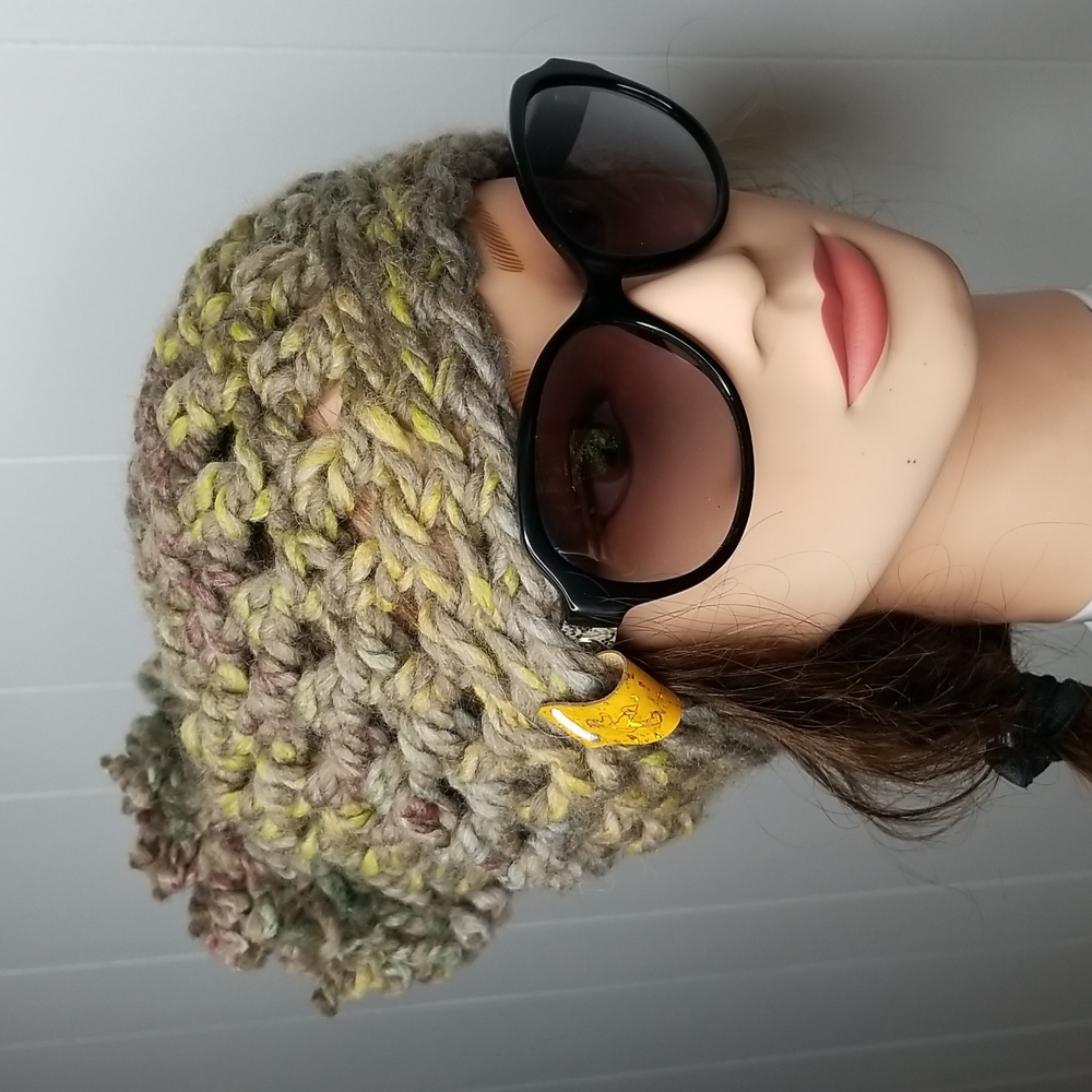 Camo Crochet Beanie Pom Pom Chunky Boho Hat Winter Fall Spring  Camouflage